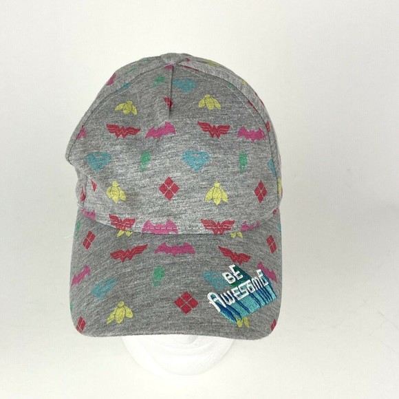 Girls DC Superhero Hat Be Awesome Gray w/ Superhero Symbols Wonder Woman Batman - Picture 9 of 12